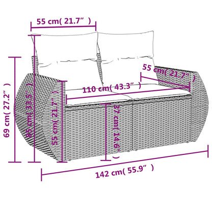 Tuinbank 2-zits met kussens poly rattan lichtgrijs